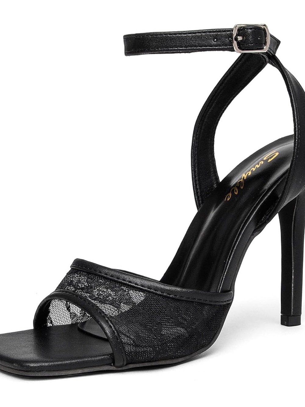 Women's Black Lace Ankle-Strap Stiletto Heels